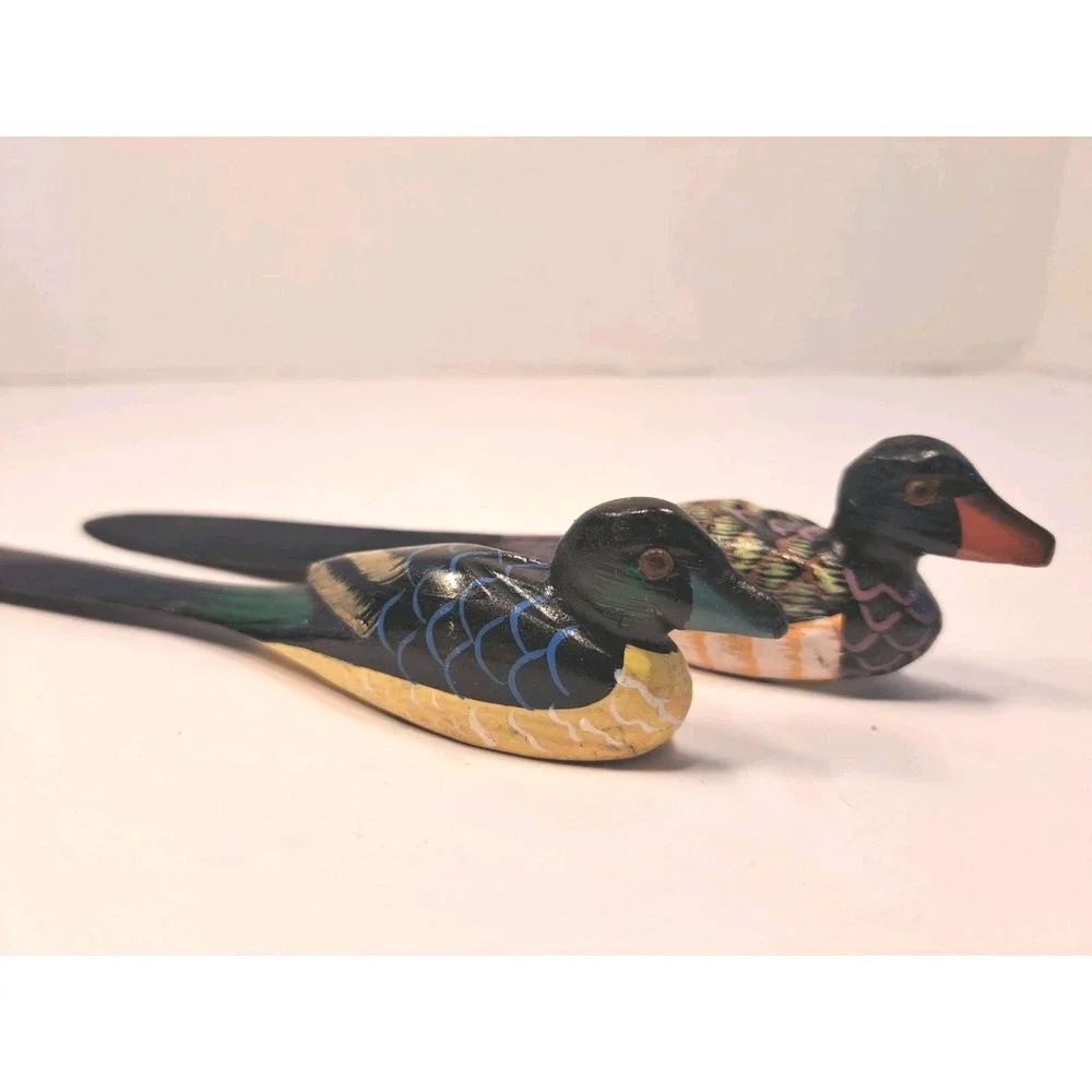 Vintage Avon Two Hand Carved Wood Duck Letter Openers 7.5